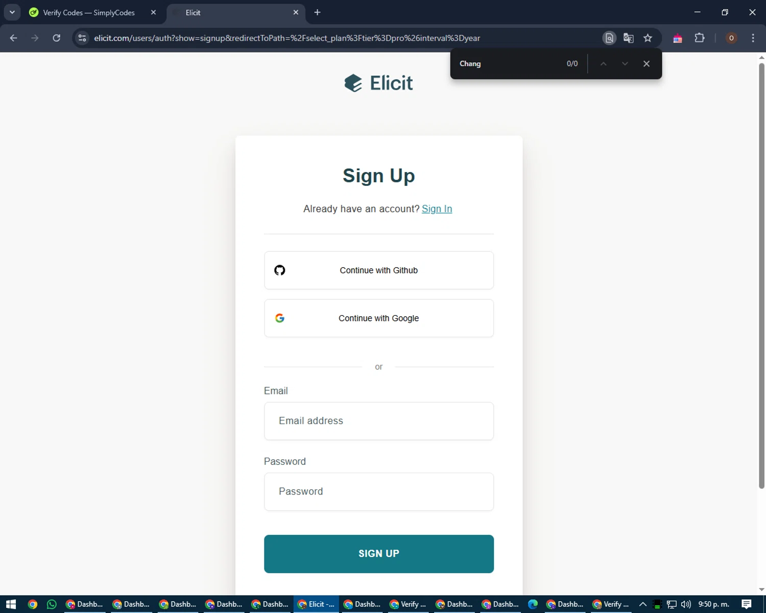Elicit promo code screenshot showing code Chang applied at Elicit checkout page. Uploaded by SimplyCodes community member Legendar on Mar 15, 2025