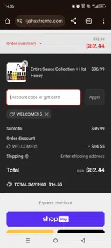 Welcome15 coupon verification screenshot