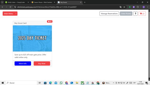 Elitch Gardens checkout page showing Elitch Gardens promo code box | Screenshot taken by SimplyCodes community member on Jul 18, 2025