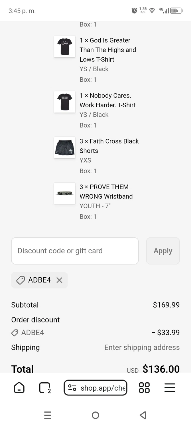 Elite Athletic Gear discount code screenshot showing code ADBE4 applied at Elite Athletic Gear checkout page. Uploaded by SimplyCodes community member AnthonyGuapeton94 on Feb 13, 2026