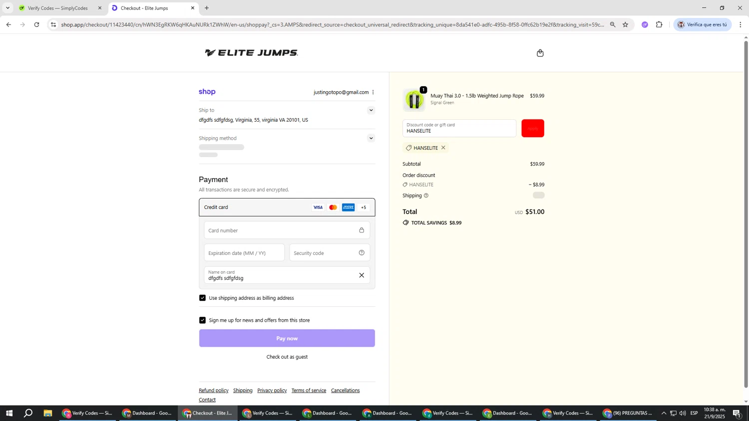 Elite Jumps discount code screenshot showing code HANSELITE applied at Elite Jumps checkout page. Uploaded by SimplyCodes community member Salometta on Sep 21, 2025