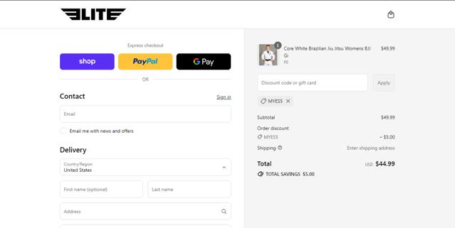 Elite Sports checkout page showing Elite Sports coupon code box | Screenshot taken by SimplyCodes community member on Sep 15, 2025