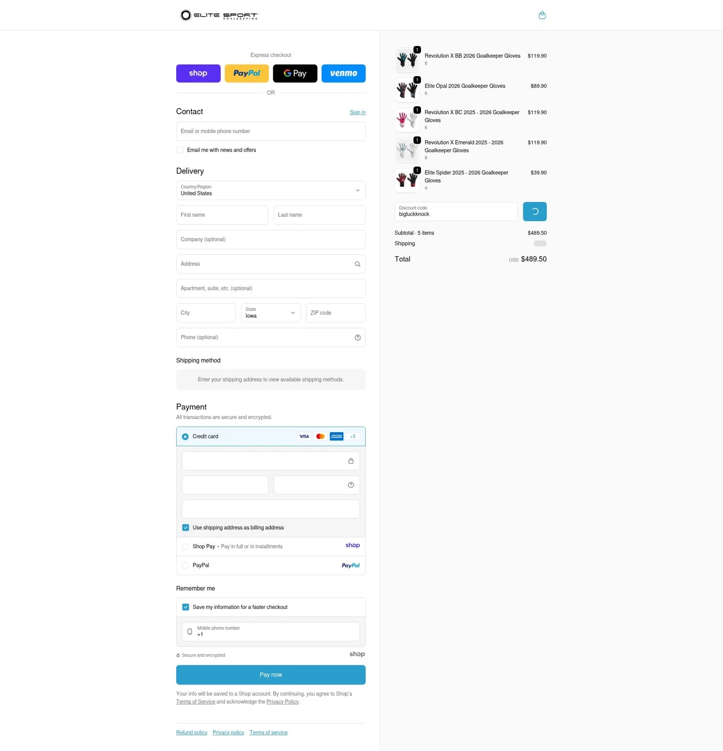 EliteSportUSA checkout page showing EliteSportUSA promo code box | Screenshot taken by SimplyCodes community member on Dec 30, 2025