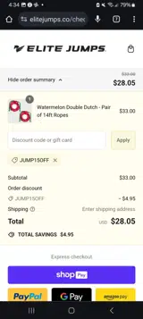 JUMP15OFF coupon verification screenshot