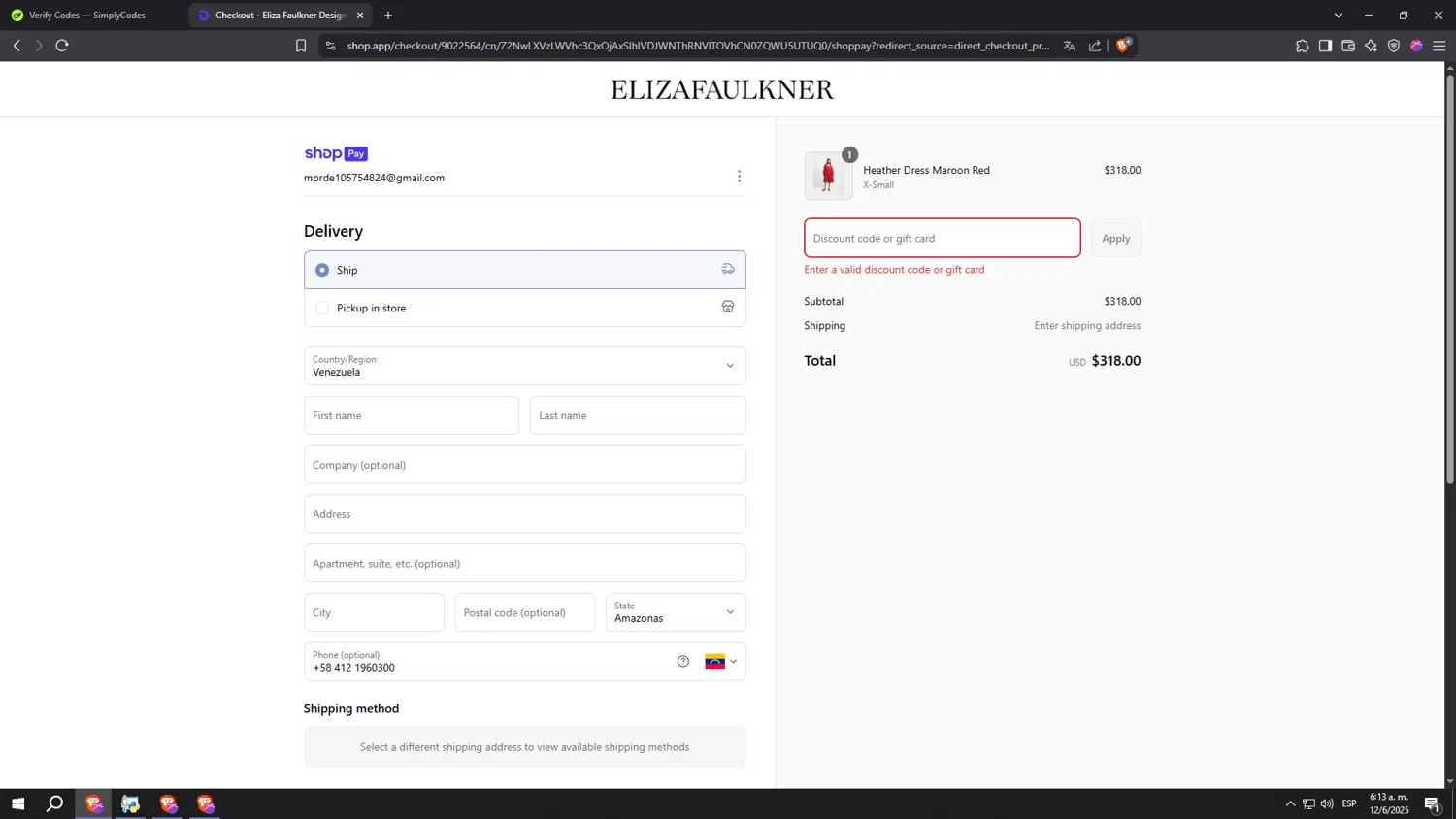 Eliza Faulkner promo code screenshot showing code NIGHTIE20 applied at Eliza Faulkner checkout page. Uploaded by SimplyCodes community member aaaaaaaaaaaaaaaaaaaaa on Jun 12, 2025