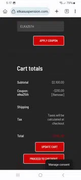 Elka Suspension coupon verification screenshot
