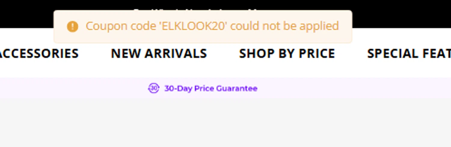 Elklook coupon code screenshot showing code ELKLOOK20 applied at Elklook checkout page. Uploaded by SimplyCodes community member gaaaaaaara on Sep 6, 2025