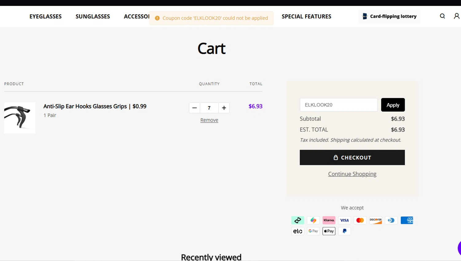 Elklook coupon code screenshot showing code ELKLOOK20 applied at Elklook checkout page. Uploaded by SimplyCodes community member sapphire_nitro on Sep 6, 2025