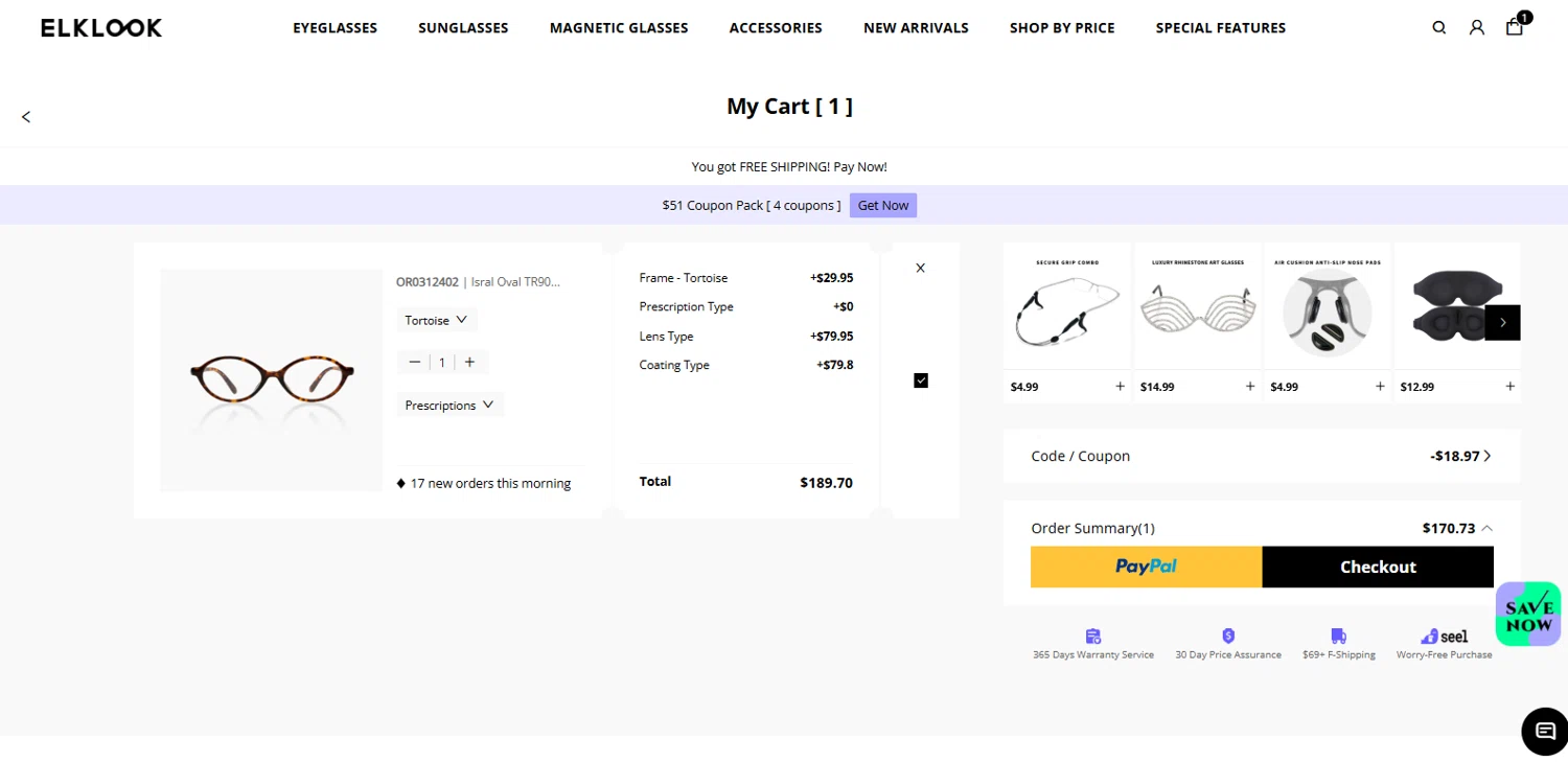 Elklook checkout page showing Elklook coupon code box | Screenshot taken by SimplyCodes community member on Jan 9, 2026