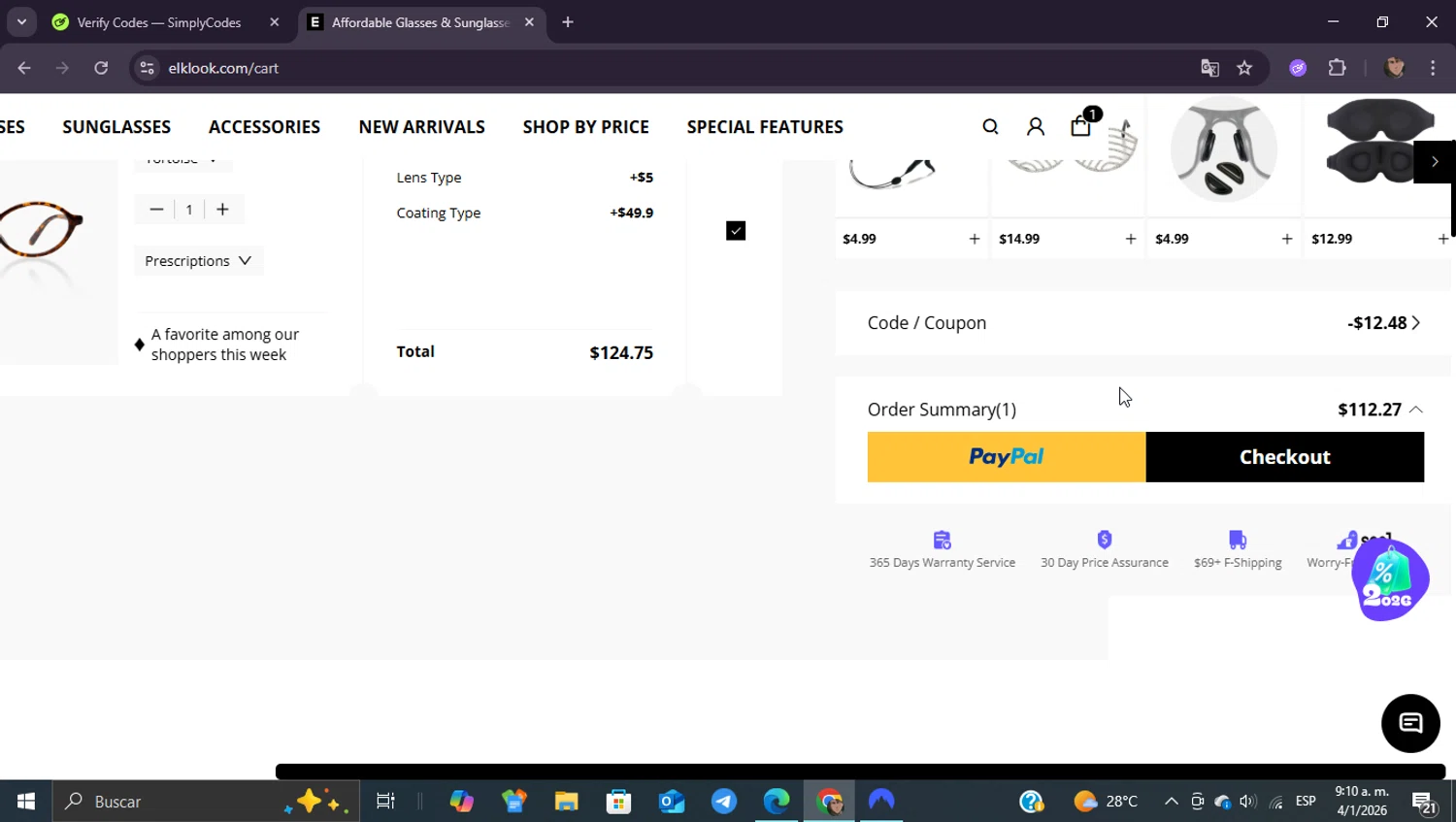 Elklook checkout page showing Elklook coupon code box | Screenshot taken by SimplyCodes community member on Jan 4, 2026