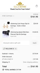Welcome10 coupon verification screenshot