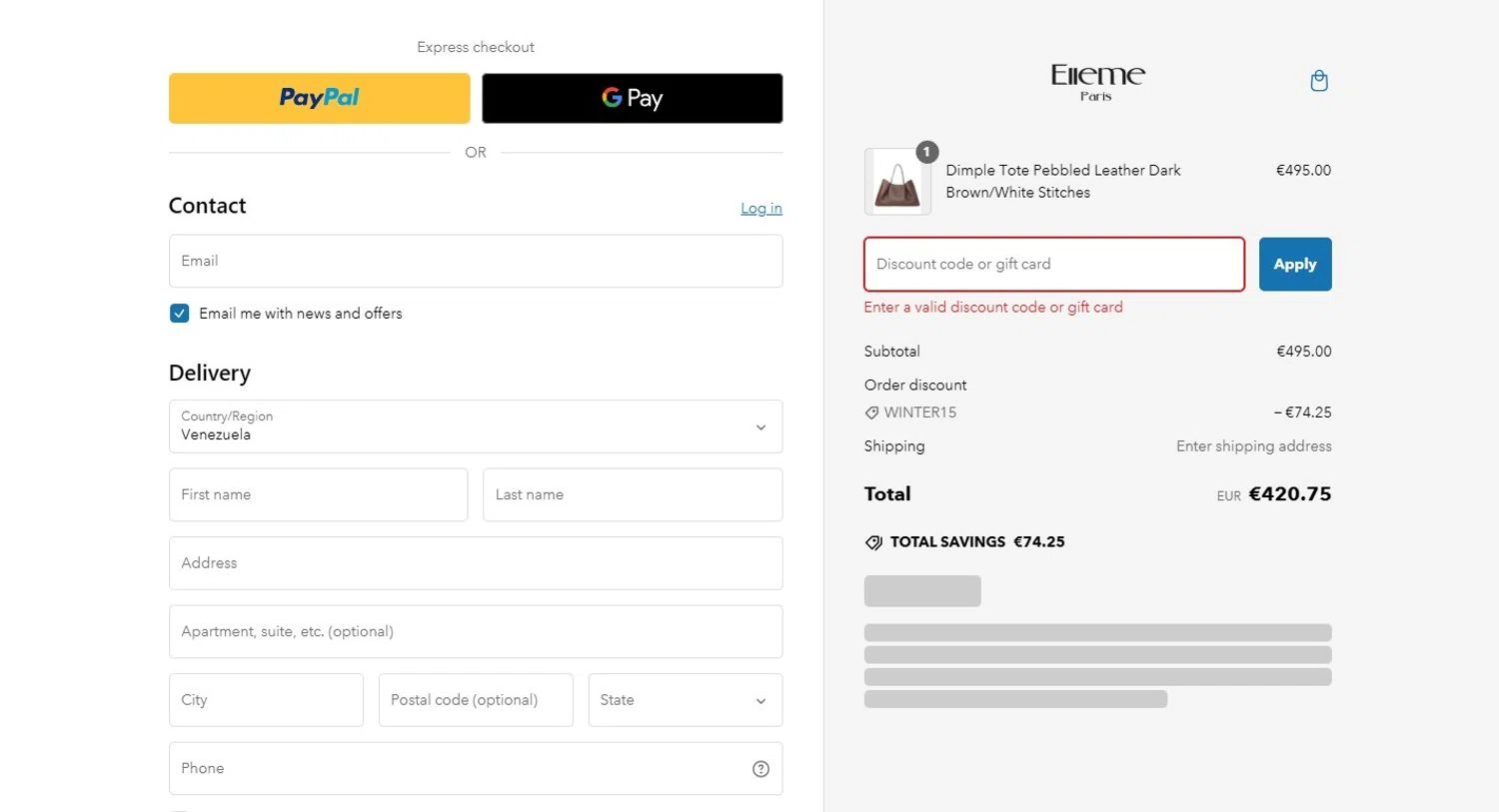 Elleme discount code screenshot showing code LOVE10 applied at Elleme checkout page. Uploaded by SimplyCodes community member PennyHero5335 on Jan 5, 2025