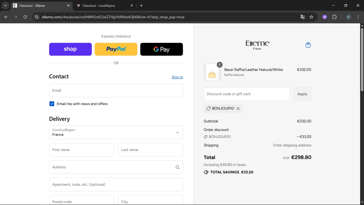 Elleme checkout page showing Elleme discount code box | Screenshot taken by SimplyCodes community member on Sep 9, 2025