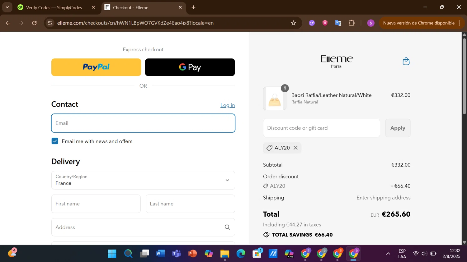 Elleme checkout page showing Elleme discount code box | Screenshot taken by SimplyCodes community member on Aug 2, 2025