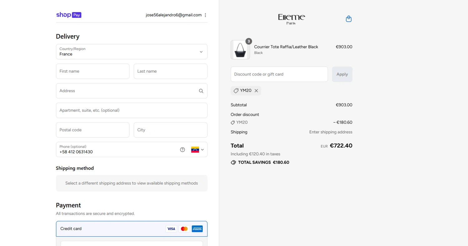 Elleme checkout page showing Elleme discount code box | Screenshot taken by SimplyCodes community member on Aug 16, 2025