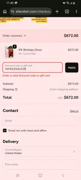 Elle Rebel coupon verification screenshot