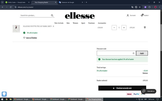 Ellesse checkout page showing Ellesse promo code box | Screenshot taken by SimplyCodes community member on Jun 30, 2025
