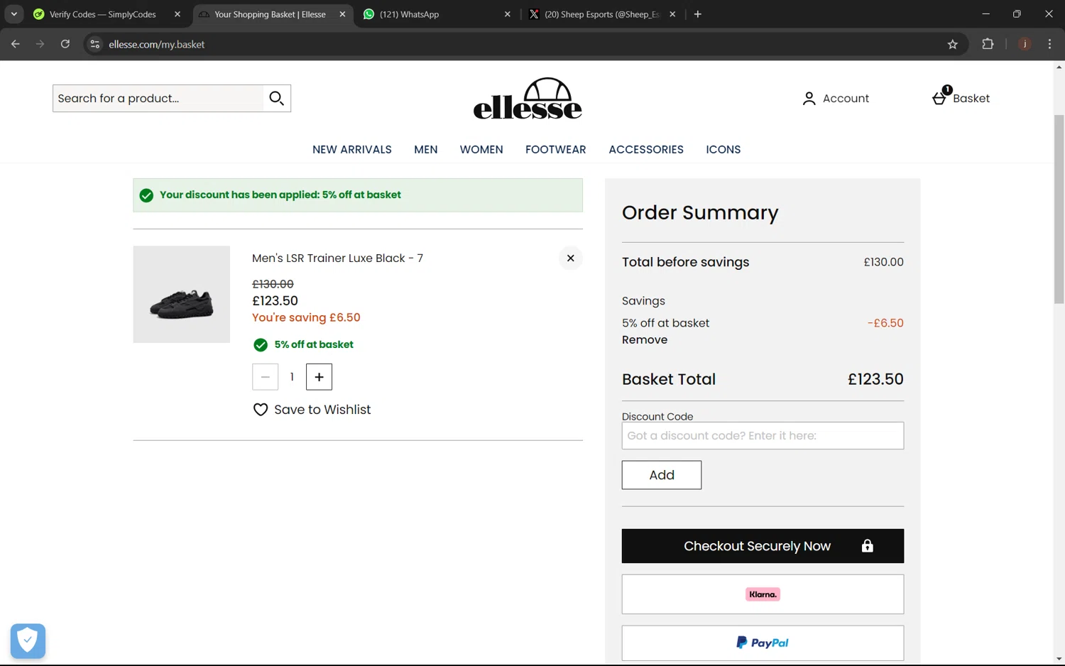 where to use Ellesse promo code box