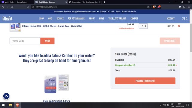 ElleVet Sciences checkout page showing ElleVet Sciences coupon code box | Screenshot taken by SimplyCodes community member on Aug 28, 2023