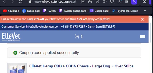 ElleVet Sciences checkout page showing ElleVet Sciences coupon code box | Screenshot taken by SimplyCodes community member on Nov 3, 2023