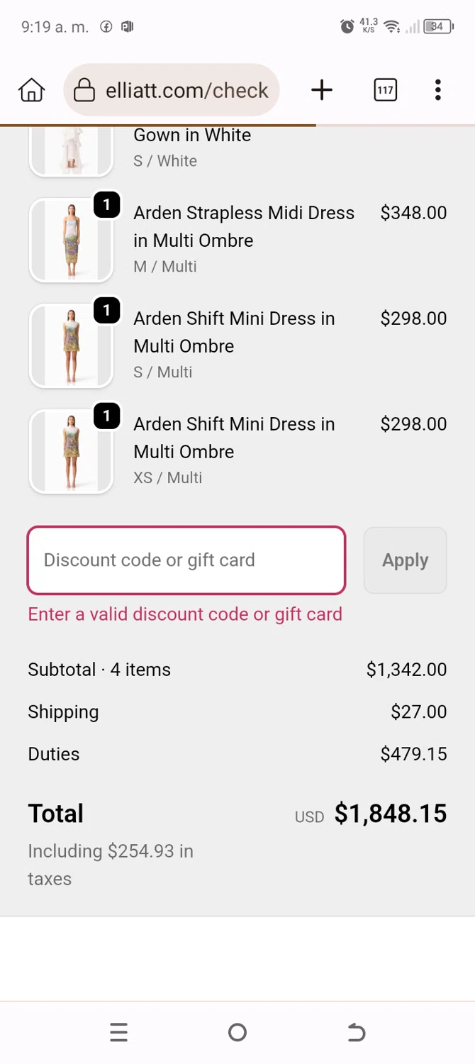 ELLIATT US promo code screenshot showing code WELCOME10 applied at ELLIATT US checkout page. Uploaded by SimplyCodes community member BonusChaser4306 on Sep 29, 2025