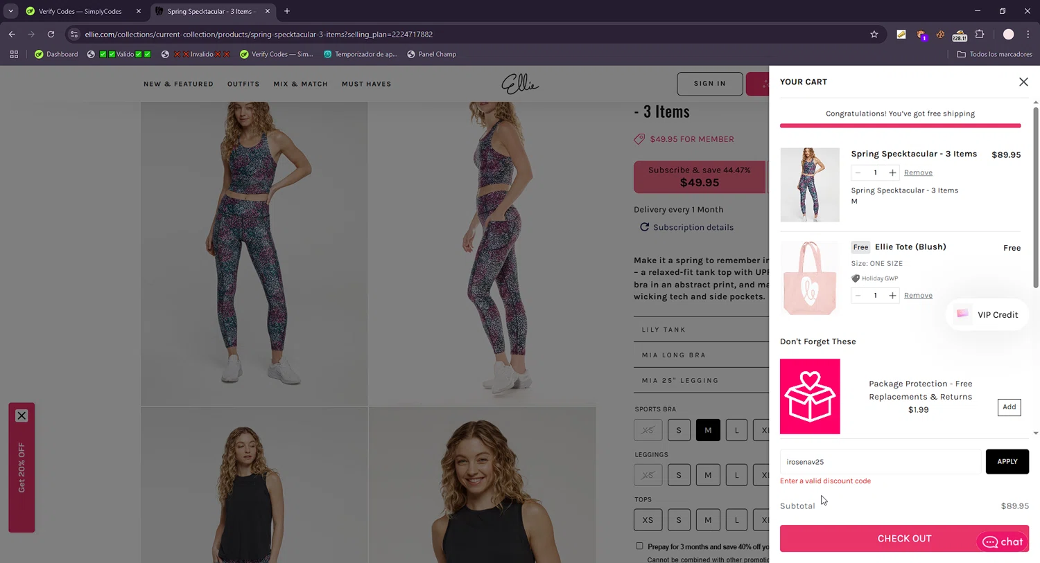 Ellie promo code screenshot showing code irosenav25 applied at Ellie checkout page. Uploaded by SimplyCodes community member connyshan2154 on Mar 9, 2025