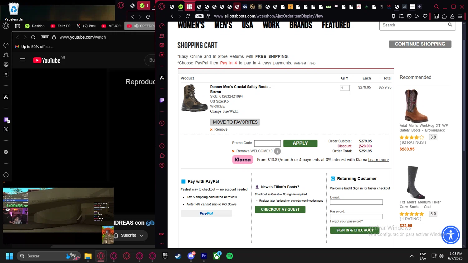 Elliott's Boots promo code screenshot showing code WELCOME10 applied at Elliott's Boots checkout page. Uploaded by SimplyCodes community member Billyyou on Jun 7, 2025