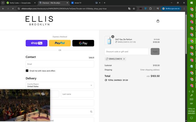 Ellis Brooklyn checkout page showing Ellis Brooklyn coupon code box | Screenshot taken by SimplyCodes community member on Aug 24, 2025