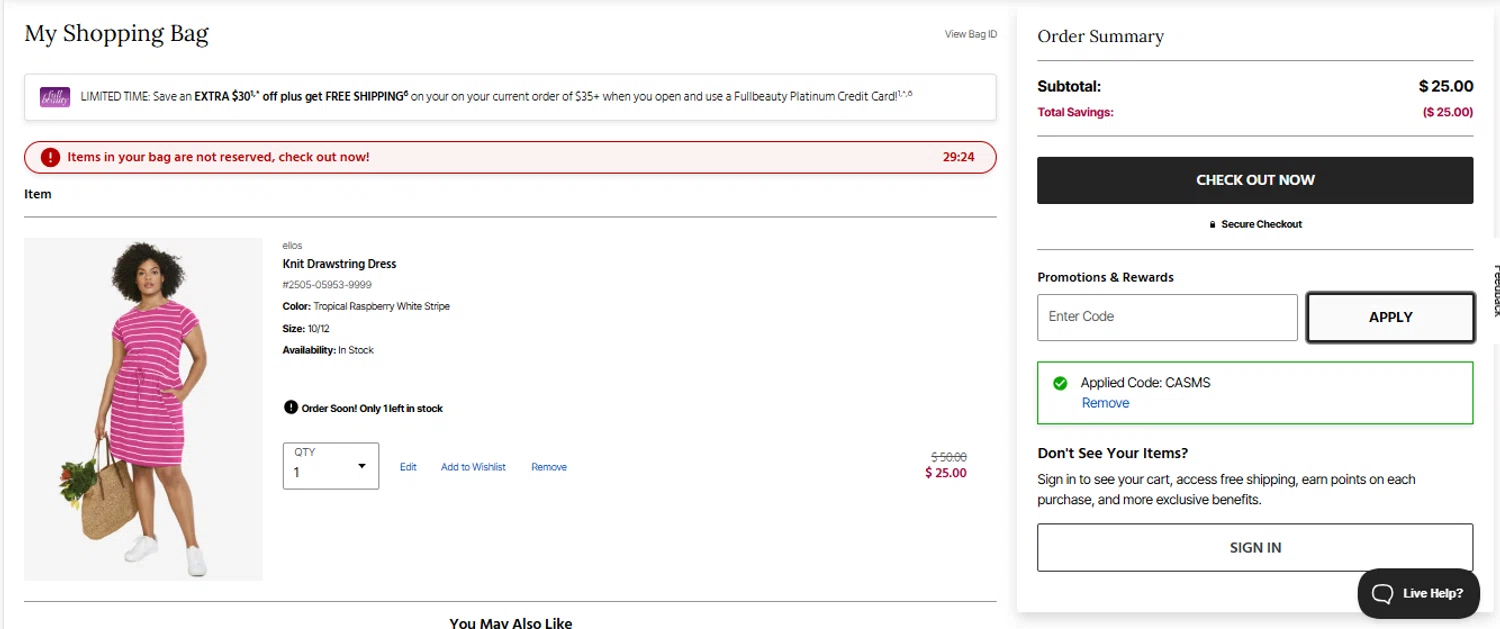 Ellos promo code screenshot showing code CASMS applied at Ellos checkout page. Uploaded by SimplyCodes community member Randy2000 on Jun 12, 2025