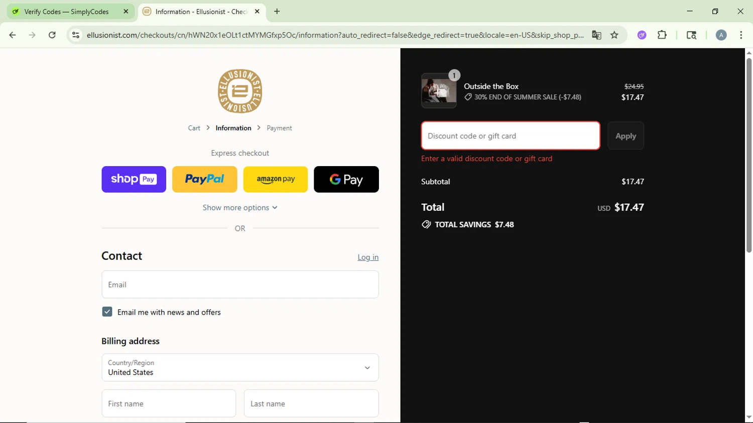 Ellusionist promo code screenshot showing code NICOLASNARGEOT applied at Ellusionist checkout page. Uploaded by SimplyCodes community member DiscountVirtuoso6243 on Aug 20, 2025