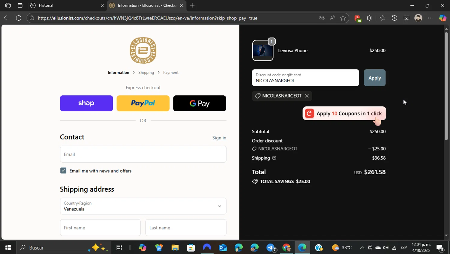 Ellusionist promo code screenshot showing code NICOLASNARGEOT applied at Ellusionist checkout page. Uploaded by SimplyCodes community member ShieldEagle9436 on Oct 4, 2025