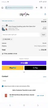 Welcome coupon verification screenshot