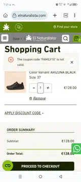 El Naturalista coupon verification screenshot