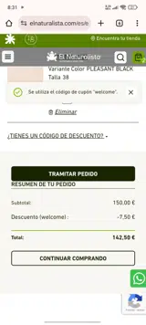 El Naturalista coupon verification screenshot