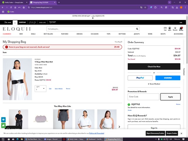 Eloquii checkout page showing Eloquii coupon code box | Screenshot taken by SimplyCodes community member on Aug 21, 2025