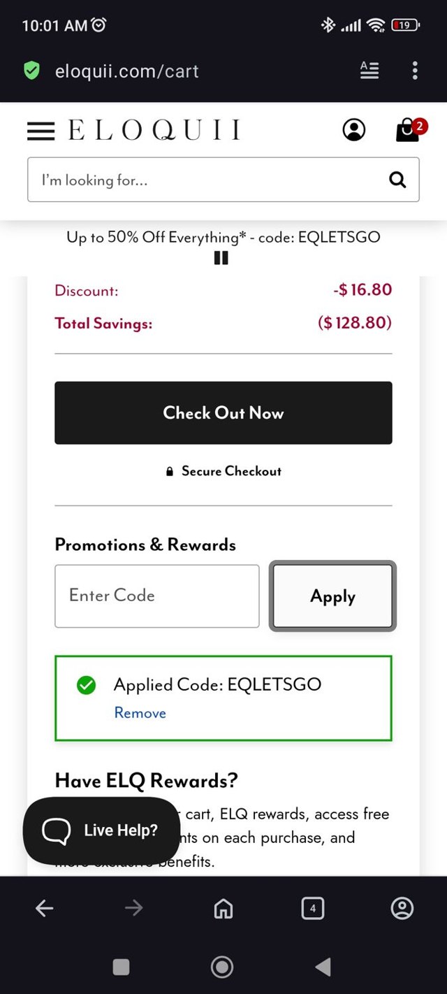 Eloquii checkout page showing Eloquii coupon code box | Screenshot taken by SimplyCodes community member on Aug 15, 2025