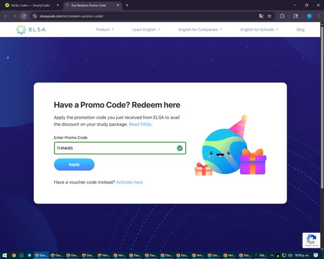ELSA Speak checkout page showing ELSA Speak promo code box | Screenshot taken by SimplyCodes community member on Aug 23, 2025