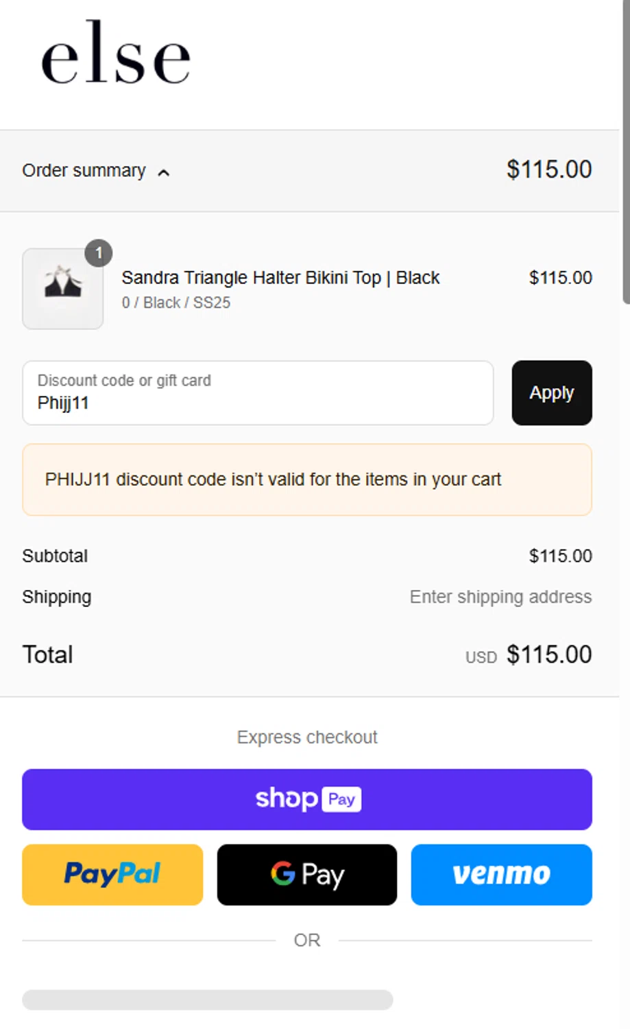 Else Lingerie promo code screenshot showing code Phijj11 applied at Else Lingerie checkout page. Uploaded by SimplyCodes community member Dallas_Texas on Mar 19, 2025