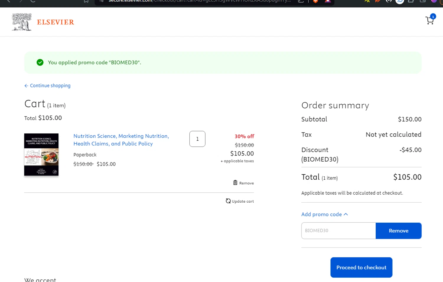 where to use Elsevier Store promo code box