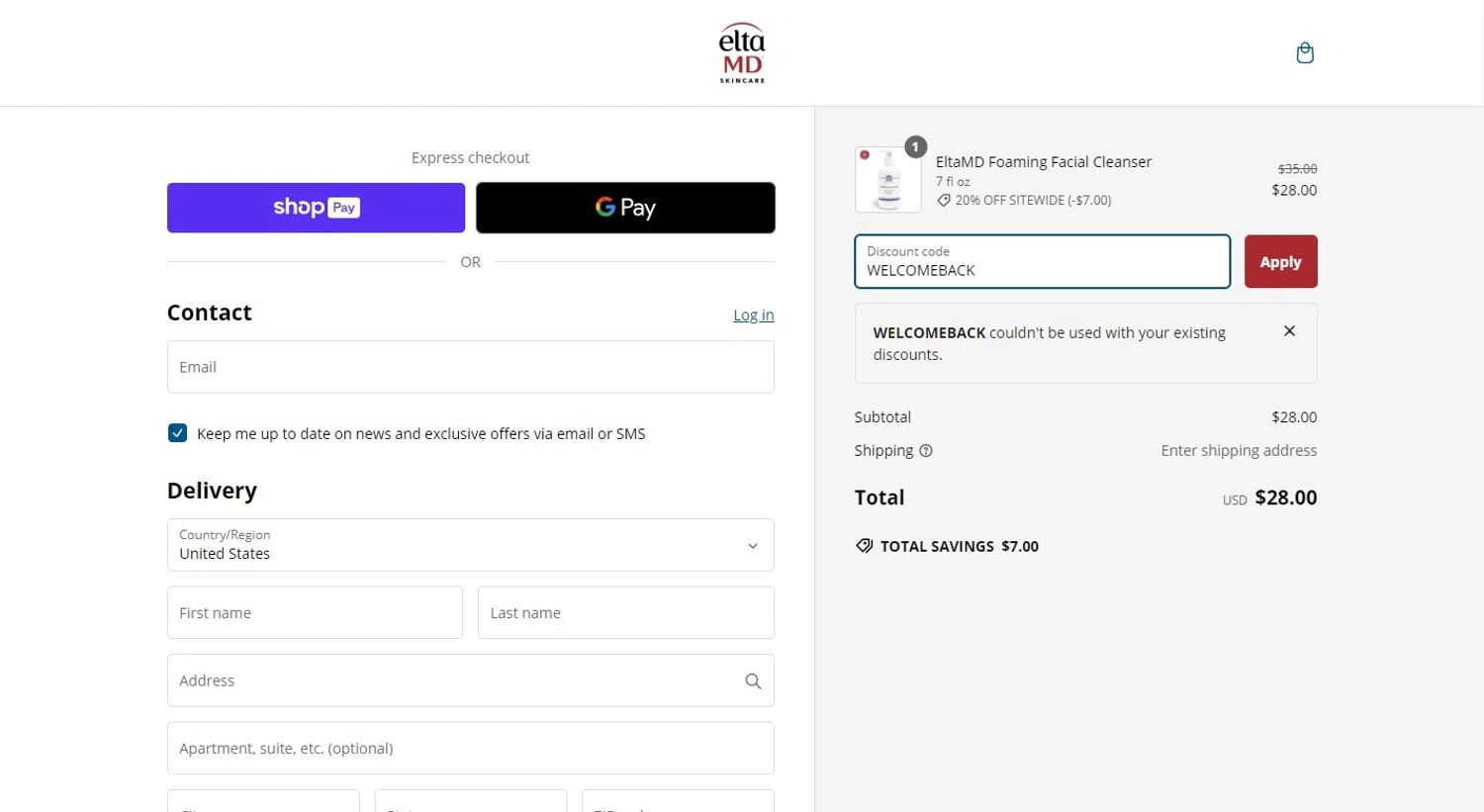 where to use EltaMD promo code box