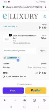 COZYBED20 coupon verification screenshot