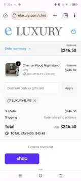 LUXURY4LIFE coupon verification screenshot