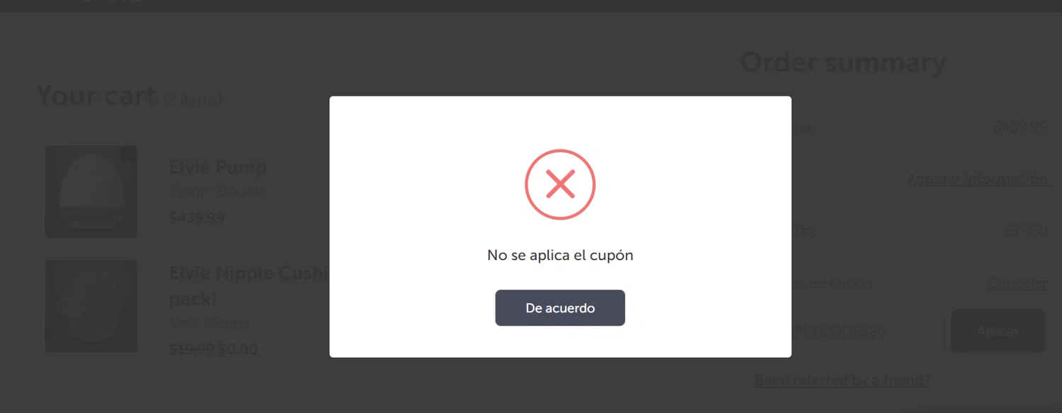 Elvie checkout page showing Elvie promo code box | Screenshot taken by SimplyCodes community member on May 30, 2024