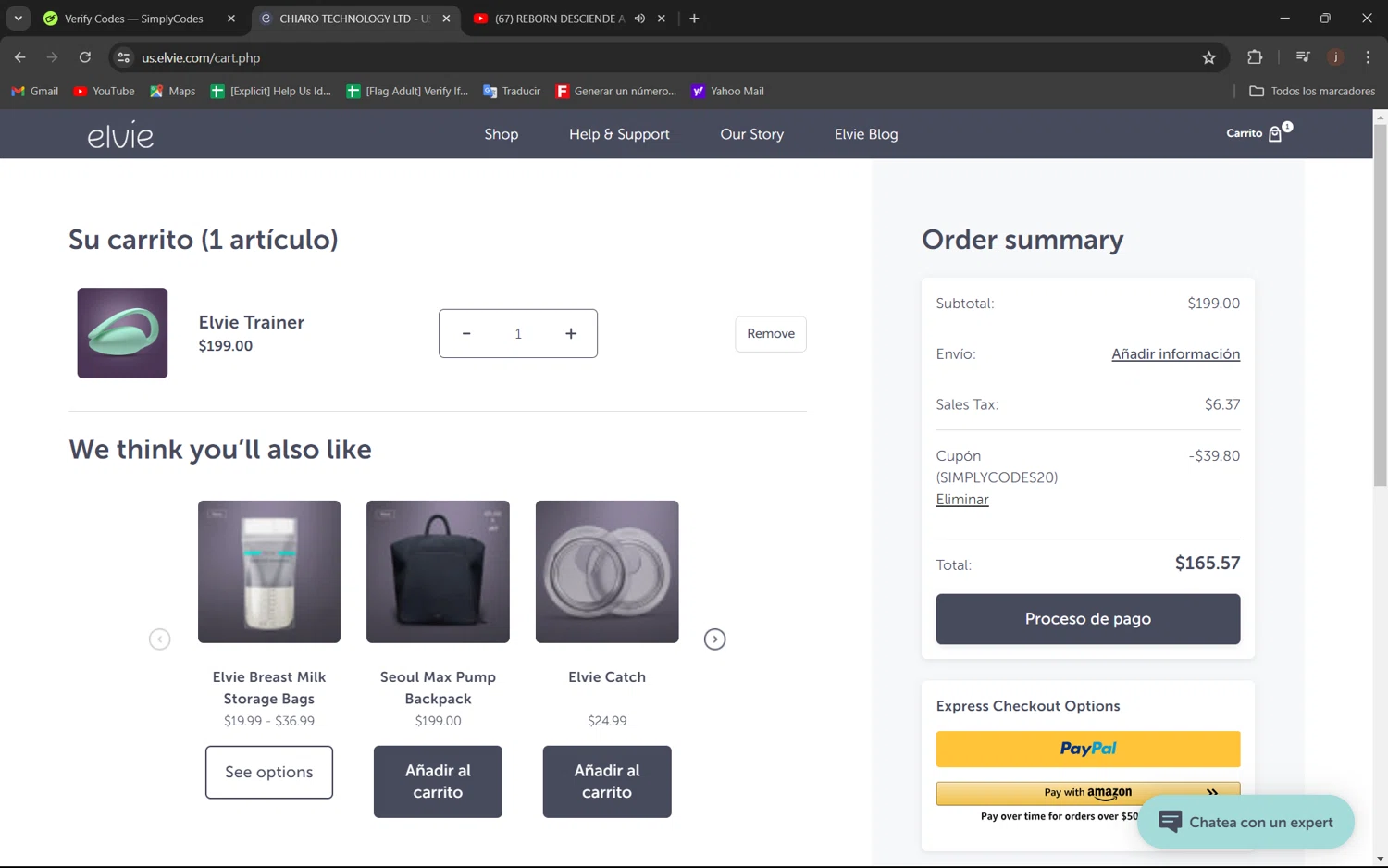 Elvie checkout page showing Elvie promo code box | Screenshot taken by SimplyCodes community member on Jun 28, 2024