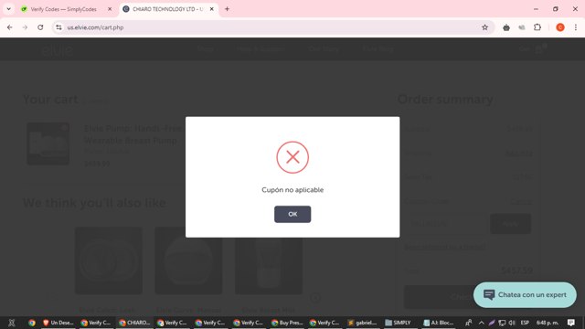 Elvie checkout page showing Elvie promo code box | Screenshot taken by SimplyCodes community member on Sep 24, 2024