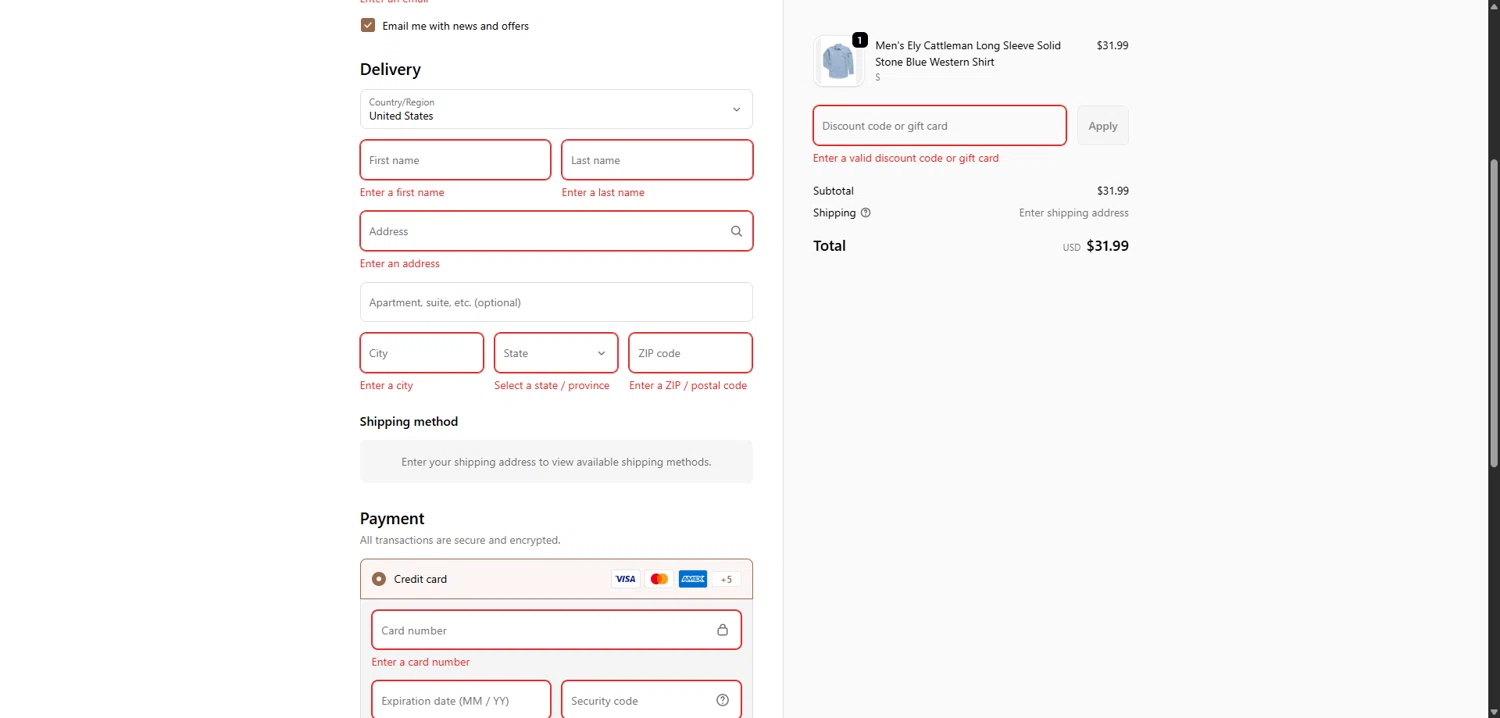 Ely Cattleman discount code screenshot showing code MERRY20 applied at Ely Cattleman checkout page. Uploaded by SimplyCodes community member QuestLynx5304 on Jan 5, 2026