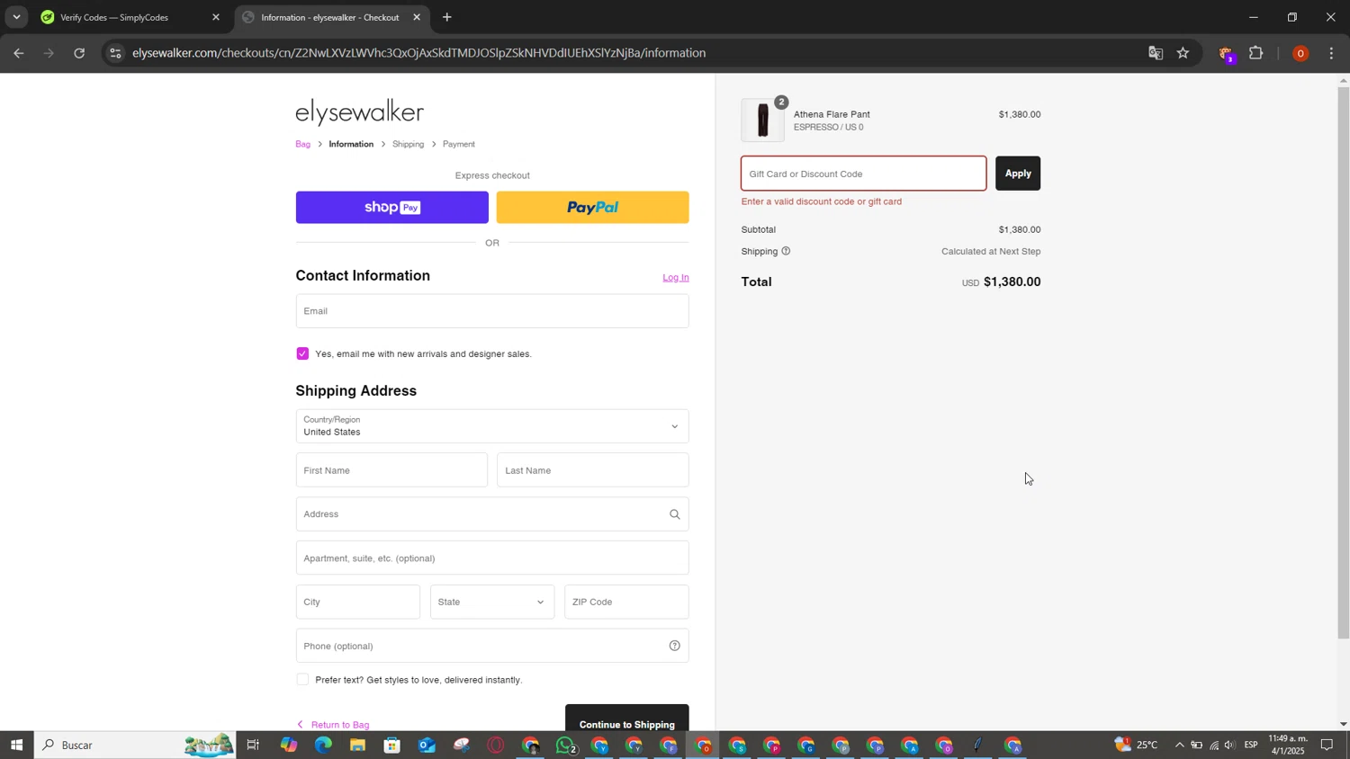 Elyse Walker promo code screenshot showing code XZBWV5R9 applied at Elyse Walker checkout page. Uploaded by SimplyCodes community member SavingsLegend3954 on Jan 4, 2025
