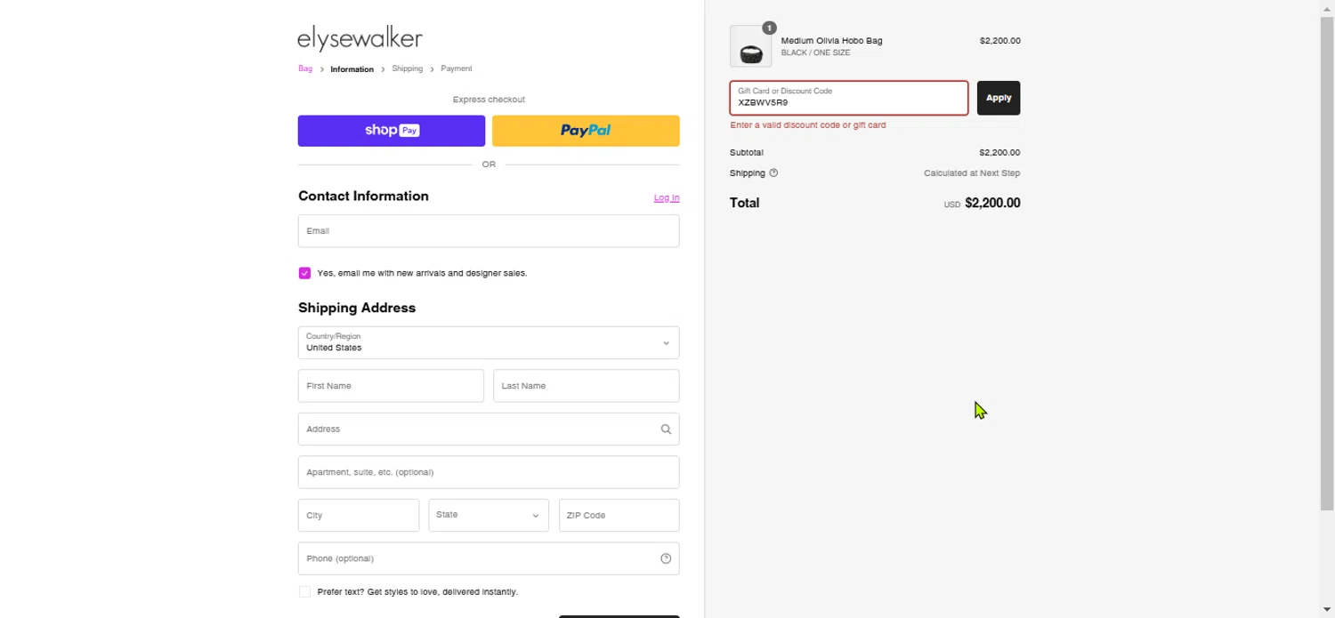 Elyse Walker promo code screenshot showing code XZBWV5R9 applied at Elyse Walker checkout page. Uploaded by SimplyCodes community member LuckyPioneer1027 on Jan 4, 2025