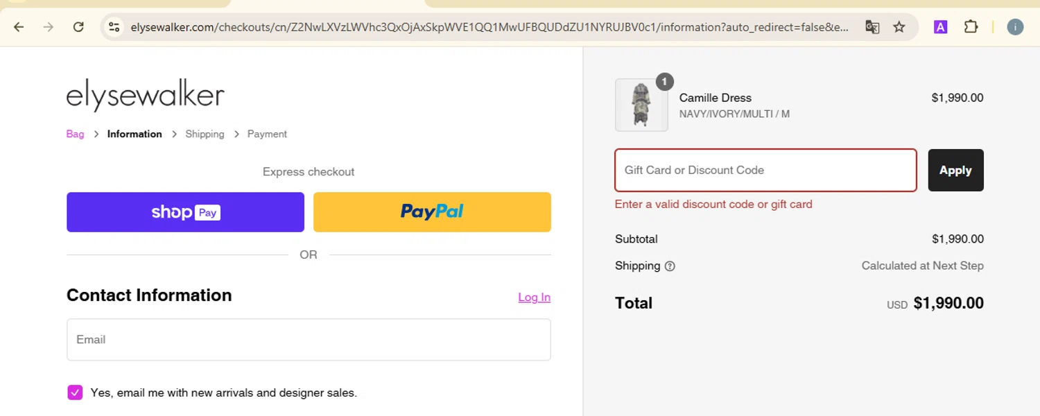 Elyse Walker promo code screenshot showing code WQGKP7NR applied at Elyse Walker checkout page. Uploaded by SimplyCodes community member PrimeSentinel5869 on Jan 30, 2025