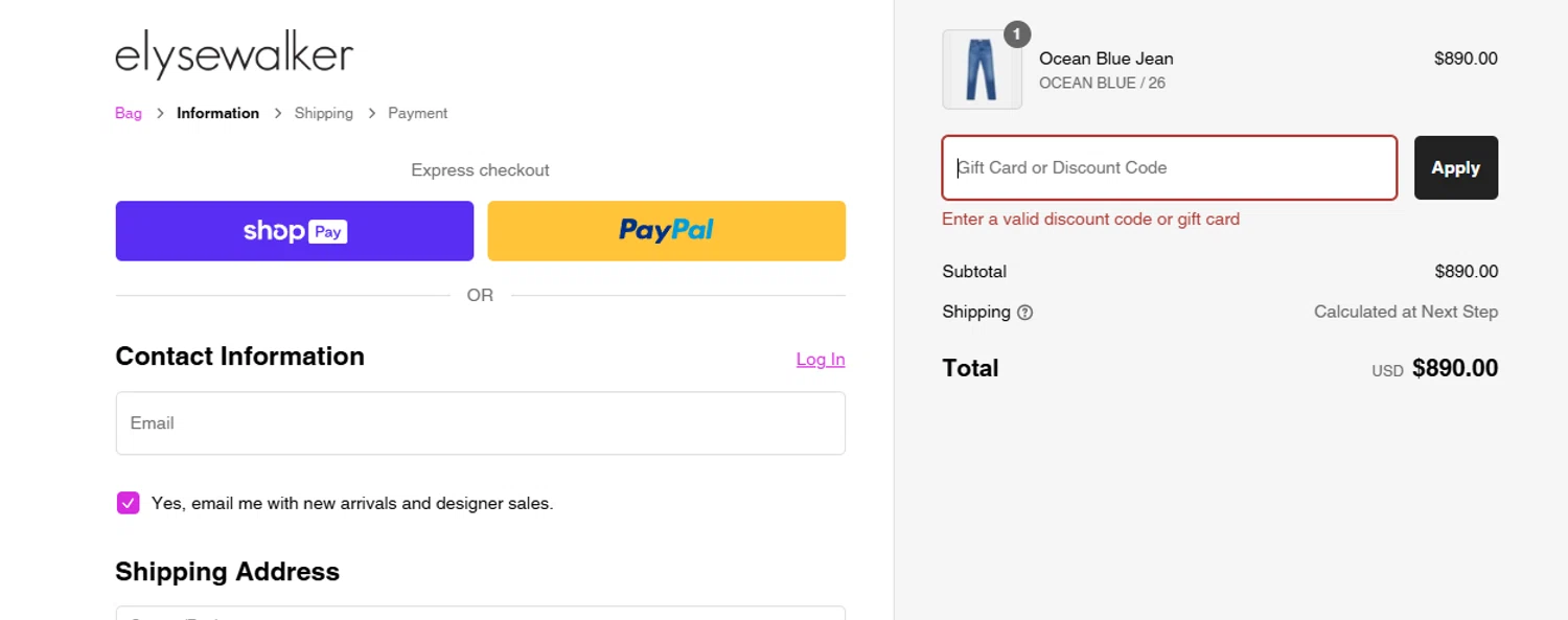 Elyse Walker promo code screenshot showing code WQGKP7NR applied at Elyse Walker checkout page. Uploaded by SimplyCodes community member alfock22 on Jan 30, 2025